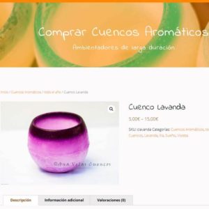 Captura de página web de Cuencos Aromáticos como ejemplo de web de catálogo de prouctos