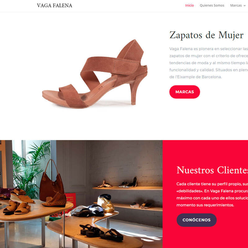 Captura de página web de Vagafalena Shoes como ejemplo de diseño web